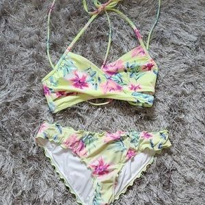 PINK yellow flowered bikini with cheeky bottoms